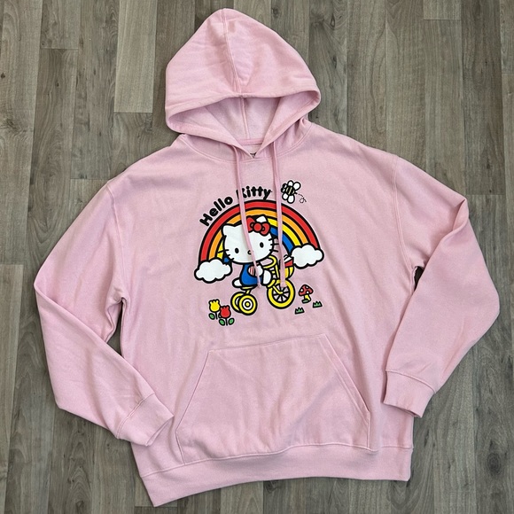 Hello Kitty Sanrio Bioworld Pink Pullover Hoodie Size Extra Large Rainbow - Picture 1 of 8